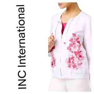 INC International Concepts Linen Embroidered Jacket Women’s Size XL Full Zip